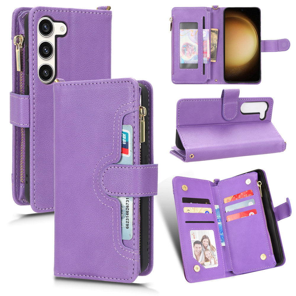 For Samsung Galaxy S23 Anti-fall Wallet Zipper Pocket Phone Case Cellphone Cover with 2 Straps For Samsung Galaxy S23 Anti-fall Wallet Zipper Pocket Phone Case Cellphone Cover with 2 Straps